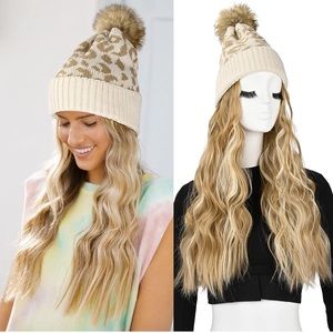 Brown Leopard Hat Wig with 18” Dark Blonde with Highlight Hair